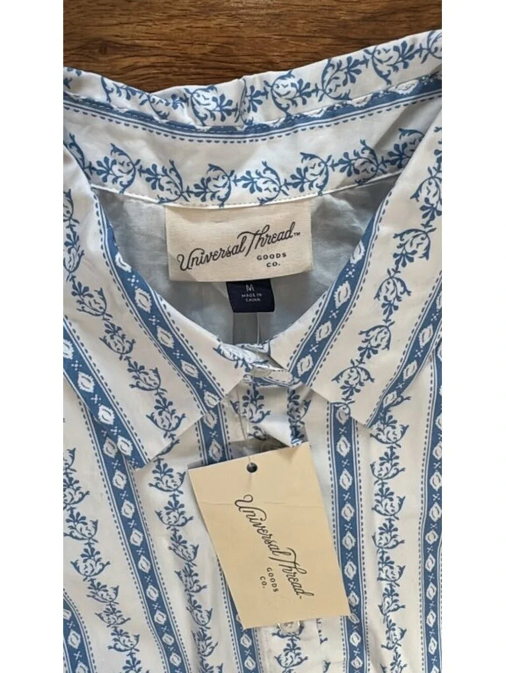 Universal Thread Button‑Front Dress – Blue Floral Stripe Size M - Picture 2 of 5